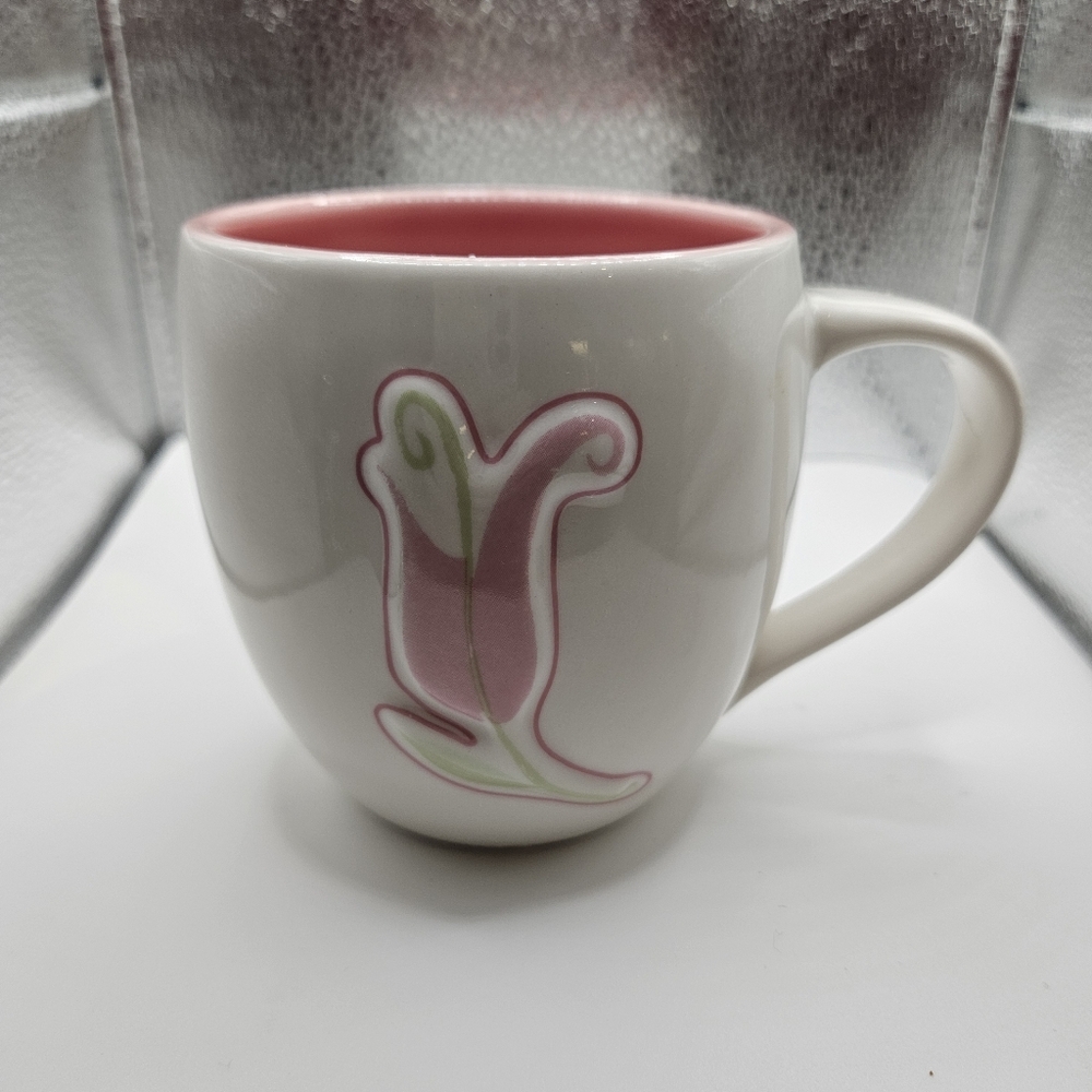 Starbucks 2006 White Mug with 3D Pink Tulip Floral Design
